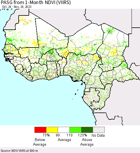 Western Africa PASG from 1-Month NDVI (VIIRS) Thematic Map For 11/17/2023 - 11/24/2023