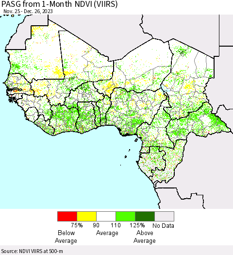 Western Africa PASG from 1-Month NDVI (VIIRS) Thematic Map For 12/19/2023 - 12/26/2023