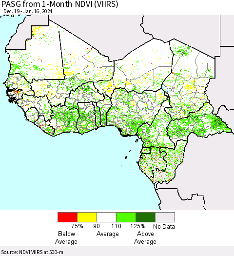 Western Africa PASG from 1-Month NDVI (VIIRS) Thematic Map For 1/9/2024 - 1/16/2024