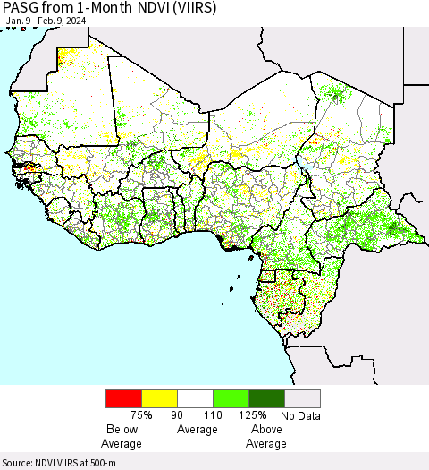 Western Africa PASG from 1-Month NDVI (VIIRS) Thematic Map For 2/2/2024 - 2/9/2024