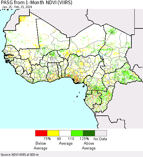 Western Africa PASG from 1-Month NDVI (VIIRS) Thematic Map For 2/18/2024 - 2/25/2024