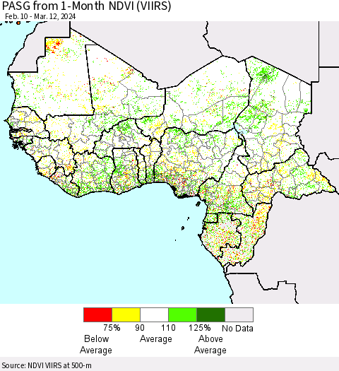 Western Africa PASG from 1-Month NDVI (VIIRS) Thematic Map For 3/5/2024 - 3/12/2024