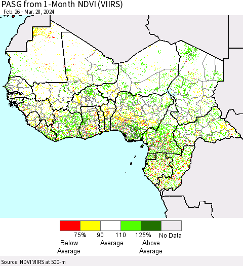 Western Africa PASG from 1-Month NDVI (VIIRS) Thematic Map For 3/21/2024 - 3/28/2024