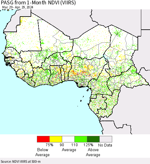 Western Africa PASG from 1-Month NDVI (VIIRS) Thematic Map For 4/22/2024 - 4/29/2024