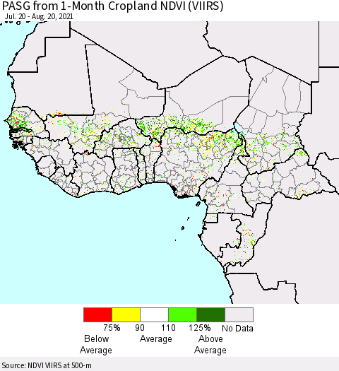 Western Africa PASG from 1-Month Cropland NDVI (VIIRS) Thematic Map For 8/13/2021 - 8/20/2021