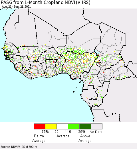 Western Africa PASG from 1-Month Cropland NDVI (VIIRS) Thematic Map For 9/14/2021 - 9/21/2021