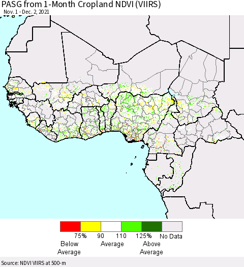 Western Africa PASG from 1-Month Cropland NDVI (VIIRS) Thematic Map For 11/25/2021 - 12/2/2021