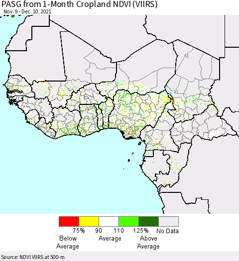 Western Africa PASG from 1-Month Cropland NDVI (VIIRS) Thematic Map For 12/3/2021 - 12/10/2021
