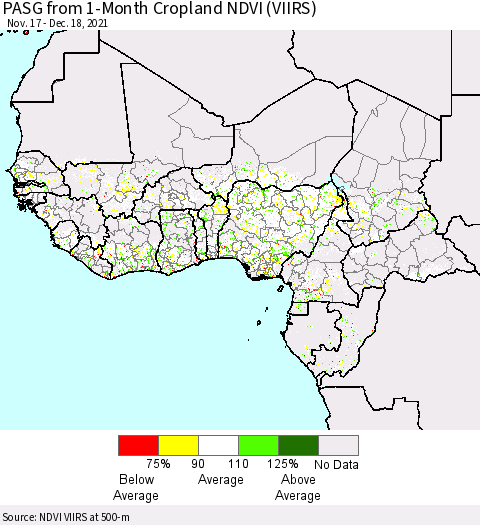 Western Africa PASG from 1-Month Cropland NDVI (VIIRS) Thematic Map For 12/11/2021 - 12/18/2021