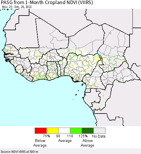 Western Africa PASG from 1-Month Cropland NDVI (VIIRS) Thematic Map For 12/19/2021 - 12/26/2021