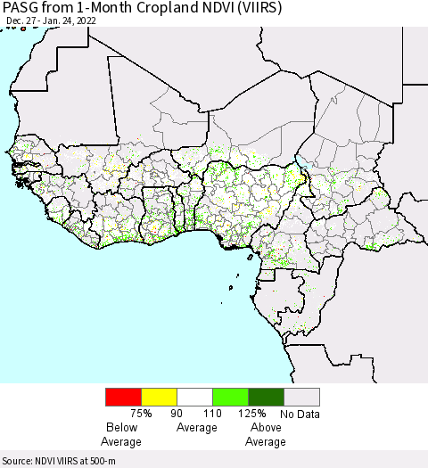 Western Africa PASG from 1-Month Cropland NDVI (VIIRS) Thematic Map For 1/17/2022 - 1/24/2022