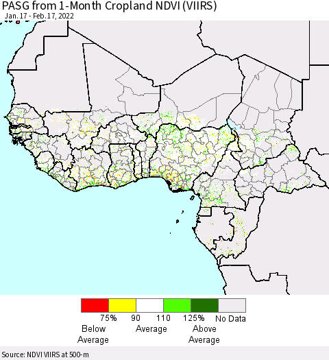 Western Africa PASG from 1-Month Cropland NDVI (VIIRS) Thematic Map For 2/10/2022 - 2/17/2022