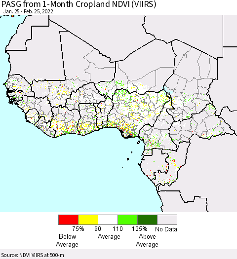 Western Africa PASG from 1-Month Cropland NDVI (VIIRS) Thematic Map For 2/18/2022 - 2/25/2022