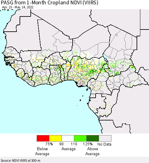Western Africa PASG from 1-Month Cropland NDVI (VIIRS) Thematic Map For 5/17/2022 - 5/24/2022