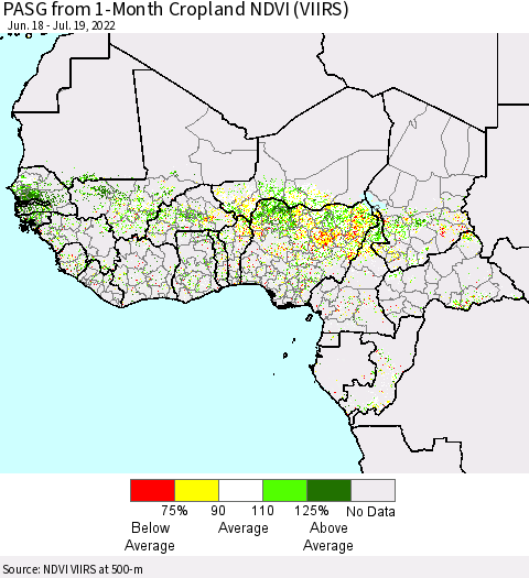 Western Africa PASG from 1-Month Cropland NDVI (VIIRS) Thematic Map For 7/12/2022 - 7/19/2022