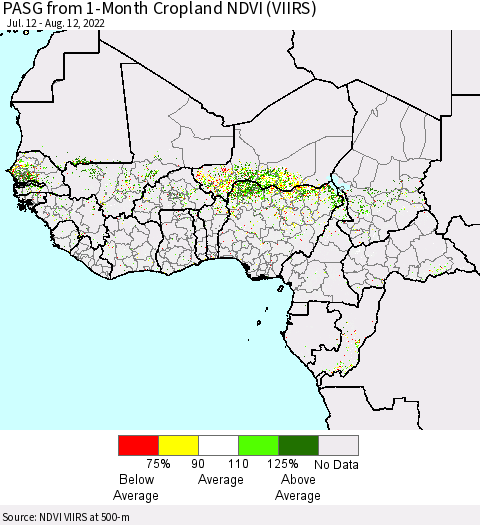 Western Africa PASG from 1-Month Cropland NDVI (VIIRS) Thematic Map For 8/5/2022 - 8/12/2022