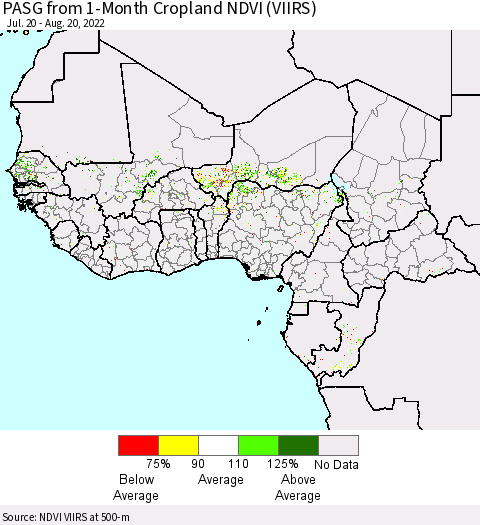 Western Africa PASG from 1-Month Cropland NDVI (VIIRS) Thematic Map For 8/13/2022 - 8/20/2022