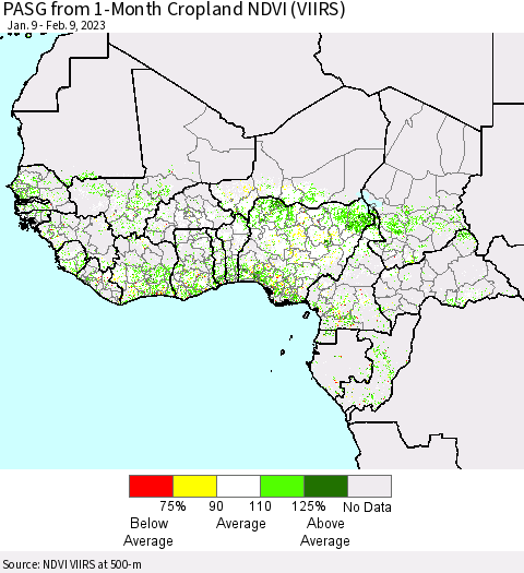 Western Africa PASG from 1-Month Cropland NDVI (VIIRS) Thematic Map For 2/2/2023 - 2/9/2023
