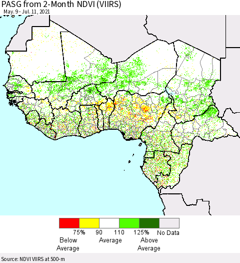 Western Africa PASG from 2-Month NDVI (VIIRS) Thematic Map For 7/4/2021 - 7/11/2021