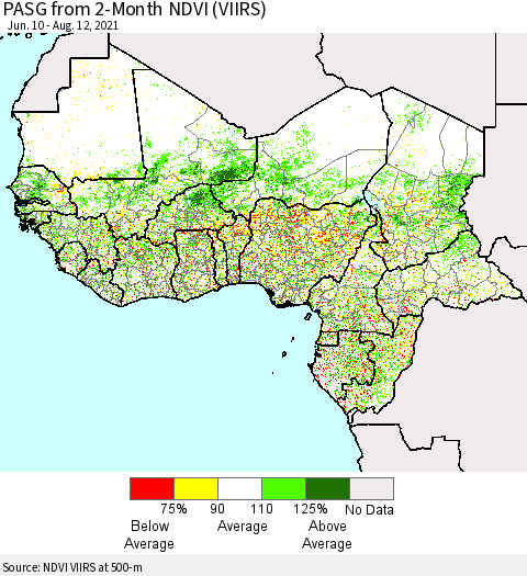 Western Africa PASG from 2-Month NDVI (VIIRS) Thematic Map For 8/5/2021 - 8/12/2021