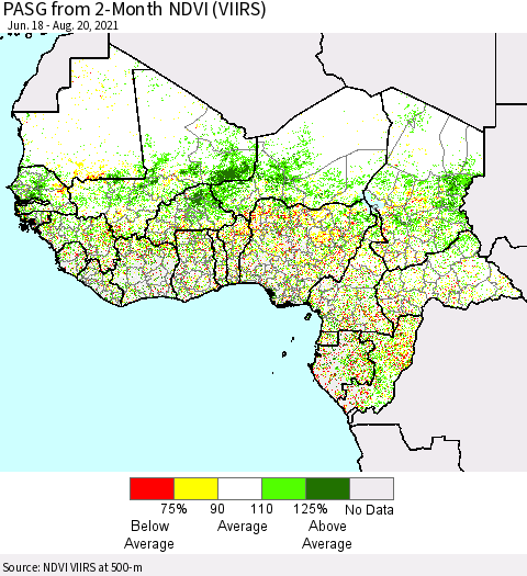 Western Africa PASG from 2-Month NDVI (VIIRS) Thematic Map For 8/13/2021 - 8/20/2021