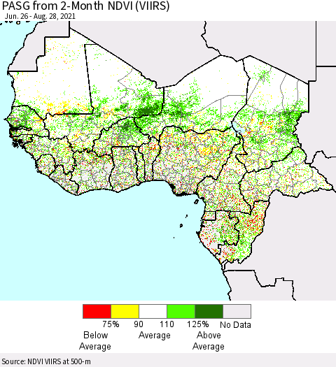 Western Africa PASG from 2-Month NDVI (VIIRS) Thematic Map For 8/21/2021 - 8/28/2021