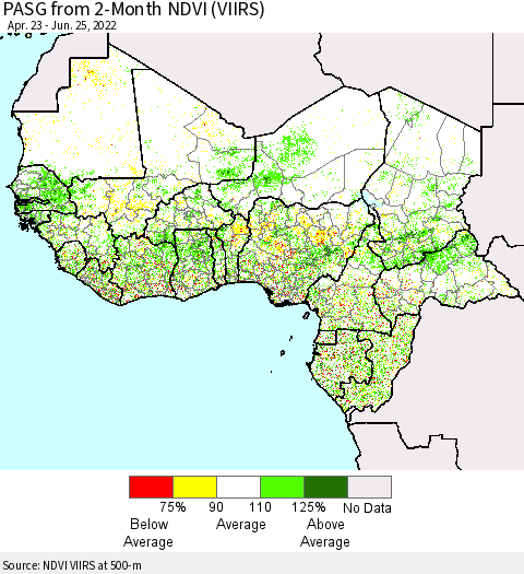 Western Africa PASG from 2-Month NDVI (VIIRS) Thematic Map For 6/18/2022 - 6/25/2022