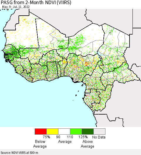 Western Africa PASG from 2-Month NDVI (VIIRS) Thematic Map For 7/4/2022 - 7/11/2022