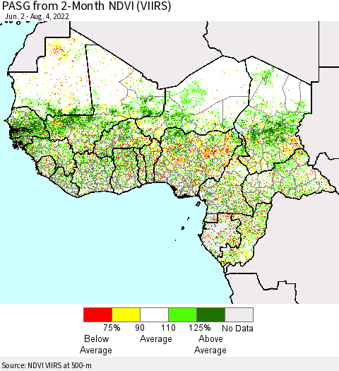 Western Africa PASG from 2-Month NDVI (VIIRS) Thematic Map For 7/28/2022 - 8/4/2022