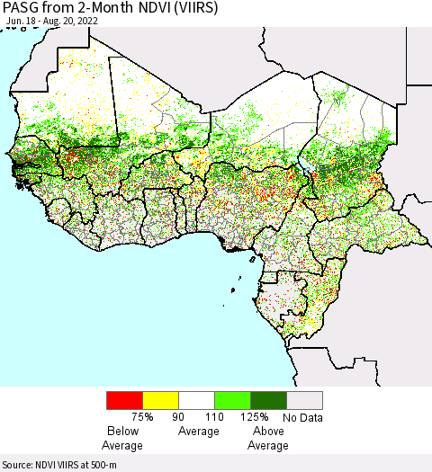 Western Africa PASG from 2-Month NDVI (VIIRS) Thematic Map For 8/13/2022 - 8/20/2022