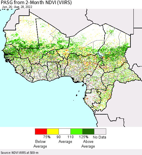 Western Africa PASG from 2-Month NDVI (VIIRS) Thematic Map For 8/21/2022 - 8/28/2022