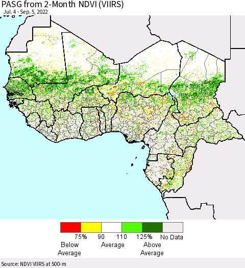 Western Africa PASG from 2-Month NDVI (VIIRS) Thematic Map For 8/29/2022 - 9/5/2022