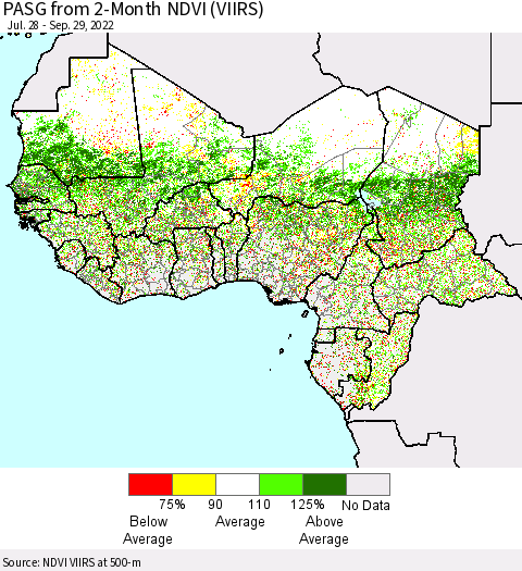 Western Africa PASG from 2-Month NDVI (VIIRS) Thematic Map For 9/22/2022 - 9/29/2022