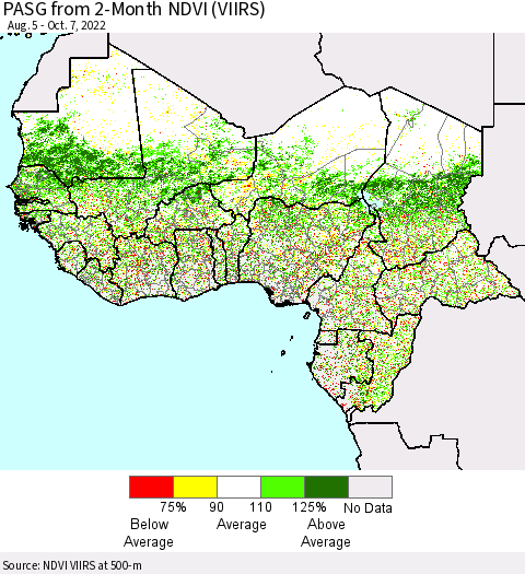Western Africa PASG from 2-Month NDVI (VIIRS) Thematic Map For 9/30/2022 - 10/7/2022