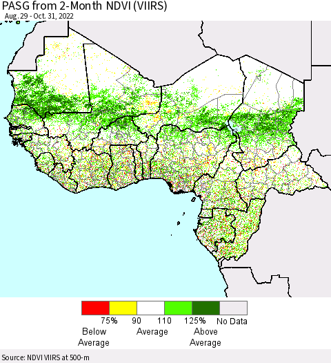 Western Africa PASG from 2-Month NDVI (VIIRS) Thematic Map For 10/24/2022 - 10/31/2022