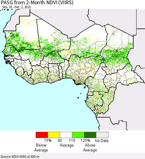 Western Africa PASG from 2-Month NDVI (VIIRS) Thematic Map For 11/25/2022 - 12/2/2022