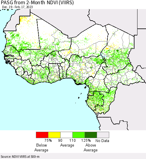 Western Africa PASG from 2-Month NDVI (VIIRS) Thematic Map For 2/10/2023 - 2/17/2023