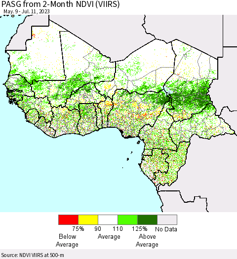 Western Africa PASG from 2-Month NDVI (VIIRS) Thematic Map For 7/4/2023 - 7/11/2023
