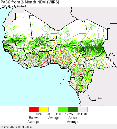 Western Africa PASG from 2-Month NDVI (VIIRS) Thematic Map For 7/20/2023 - 7/27/2023