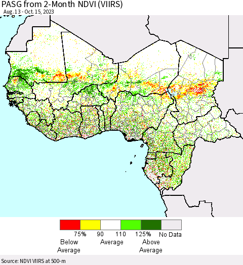 Western Africa PASG from 2-Month NDVI (VIIRS) Thematic Map For 10/8/2023 - 10/15/2023