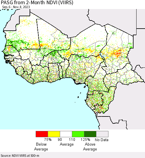 Western Africa PASG from 2-Month NDVI (VIIRS) Thematic Map For 11/1/2023 - 11/8/2023
