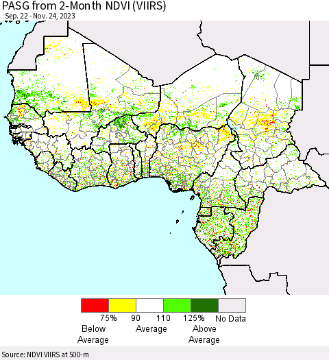 Western Africa PASG from 2-Month NDVI (VIIRS) Thematic Map For 11/17/2023 - 11/24/2023