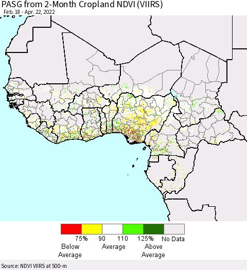 Western Africa PASG from 2-Month Cropland NDVI (VIIRS) Thematic Map For 4/15/2022 - 4/22/2022