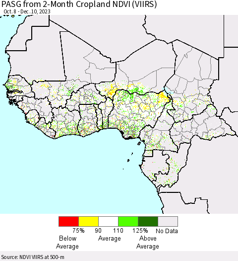 Western Africa PASG from 2-Month Cropland NDVI (VIIRS) Thematic Map For 12/3/2023 - 12/10/2023
