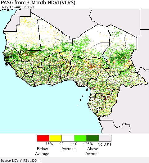 Western Africa PASG from 3-Month NDVI (VIIRS) Thematic Map For 8/5/2022 - 8/12/2022