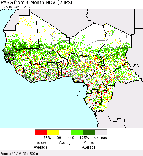 Western Africa PASG from 3-Month NDVI (VIIRS) Thematic Map For 8/29/2022 - 9/5/2022