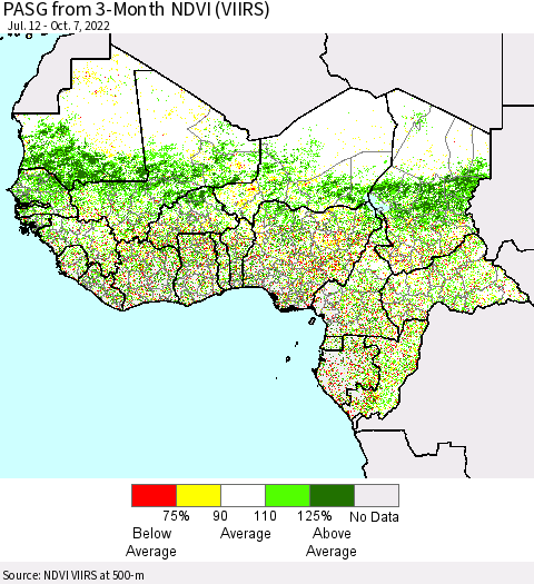 Western Africa PASG from 3-Month NDVI (VIIRS) Thematic Map For 9/30/2022 - 10/7/2022