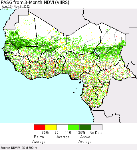 Western Africa PASG from 3-Month NDVI (VIIRS) Thematic Map For 11/1/2022 - 11/8/2022
