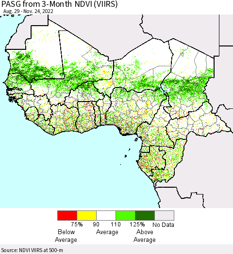 Western Africa PASG from 3-Month NDVI (VIIRS) Thematic Map For 11/17/2022 - 11/24/2022