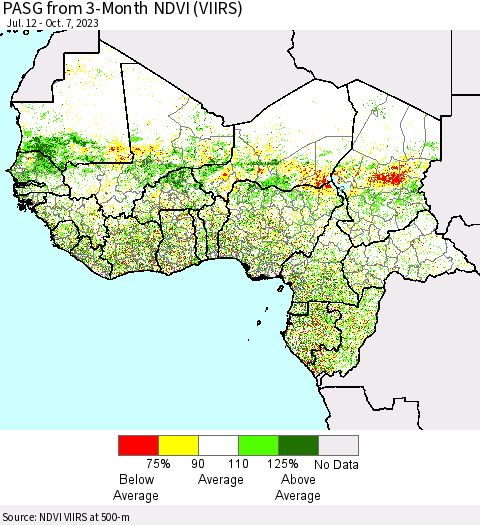 Western Africa PASG from 3-Month NDVI (VIIRS) Thematic Map For 9/30/2023 - 10/7/2023